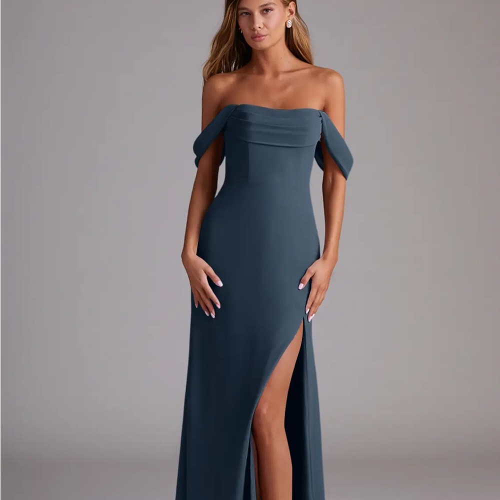 Chic Off-Shoulder Slate Blue Wedding Dress